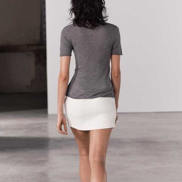 ZARA BASIC WOOL AND SILK BLEND SHORT SLEEVE TOP - Picture 2 of 8